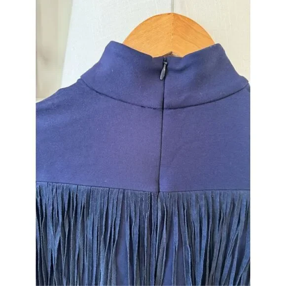 Tuckernuck Dress Women Navy Blue Cowgirl Suede Fringe Long Sleeve Size XSmall - Picture 3 of 9